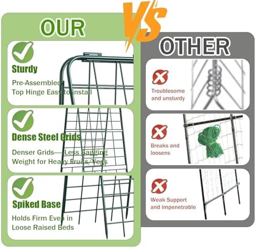 Heavy Duty 50"x17" Adjustable A-Frame Trellis for Climbing Plants – Rust-Proof Metal Garden Trellis with Dense Grid Design, Perfect for Raised Beds, Tomatoes, Cucumbers & Outdoor Vines (Green, 1 Pcs)