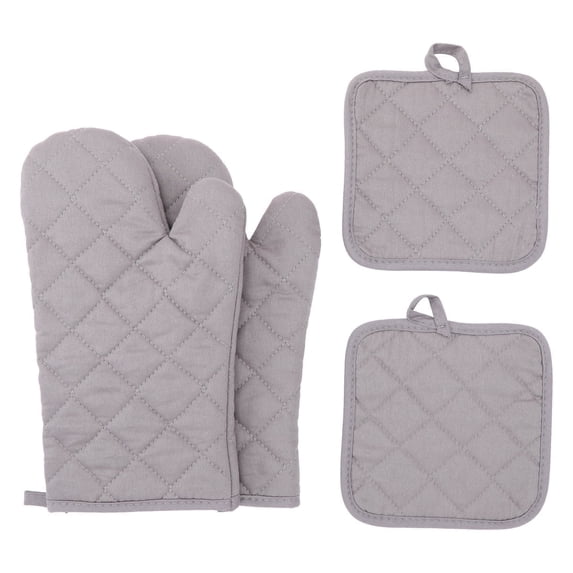 Heavy Duty 500°F Heat Resistant Oven Mitts and Pot Holder Sets, 12" Long 100% Cotton 4-Piece Kitchen Set,Grey