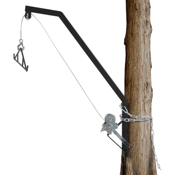 Heavy Duty 500 LB Hunting Deer Hoist, Tree Mounted Hanging Deer Hoist Winch Lift for Skinning, Field Dressing Game with Steel Chain and Gambrel, Powder Coated, Black$$Other