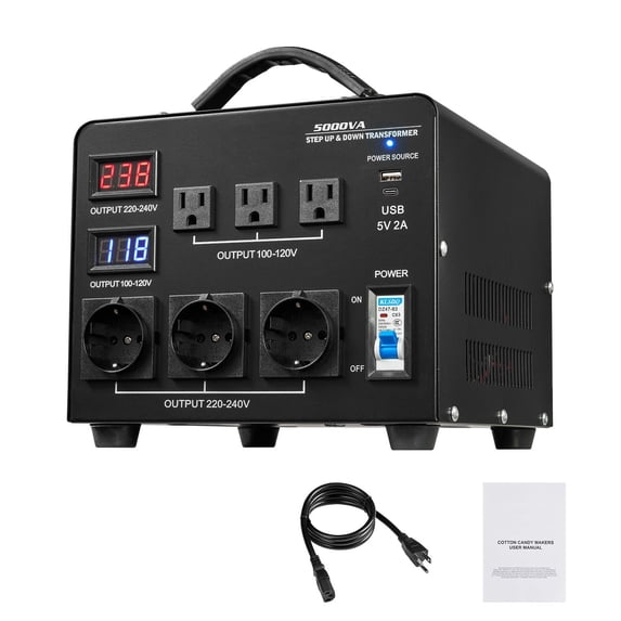 Heavy Duty 5000VA Voltage Converter Transformer,Step Up/Down 110V to 220V Power Transformer with LCD Display&Multiple Outlets
