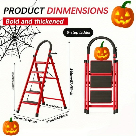 Heavy-Duty 500lb Folding Step Ladder, Non-Slip Base & Grip, Foldable with Tool Rack - Portable for Garage, Warehouse, Construction (3/4/5 Step)