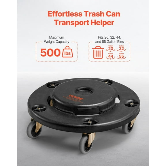 Heavy Duty 500lbs Round Trash Can Dolly Compatible with 20 32 44 55 Gal Containers