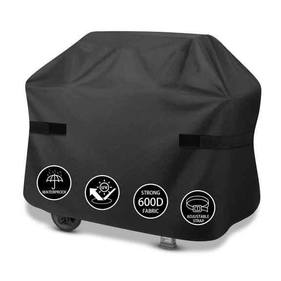 51 Inch Heavy Duty Waterproof Grill Cover for Outdoor Gas Grills, 600D Fade-Resistant BBQ Cover with Adjustable Straps, Fits Weber Spirit 300/II, Genesis, Charbroil, Black
