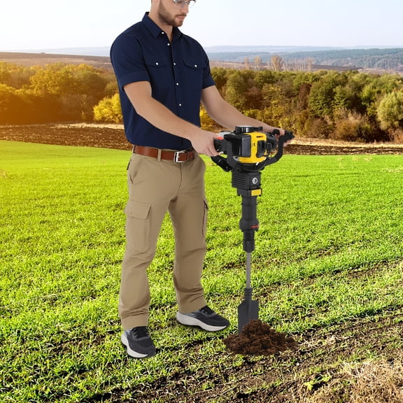 Heavy Duty 52cc 2-Stroke Gas Powered Post Hole Digger 1250W Portable Tree Digger with 1500BPM Impact Energy Manual Start Earth Auger for Planting, Fence Post Installation, Landscaping