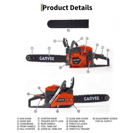 Heavy Duty 52cc Gas Chainsaw - 20/16 Inch Bar, 2-Stroke Engine, Quick Start, Chain Brake, Anti-Vibration, Auto Oiler - Professional Chainsaw for Tree, Wood Cutting, Logging, Land Clearing