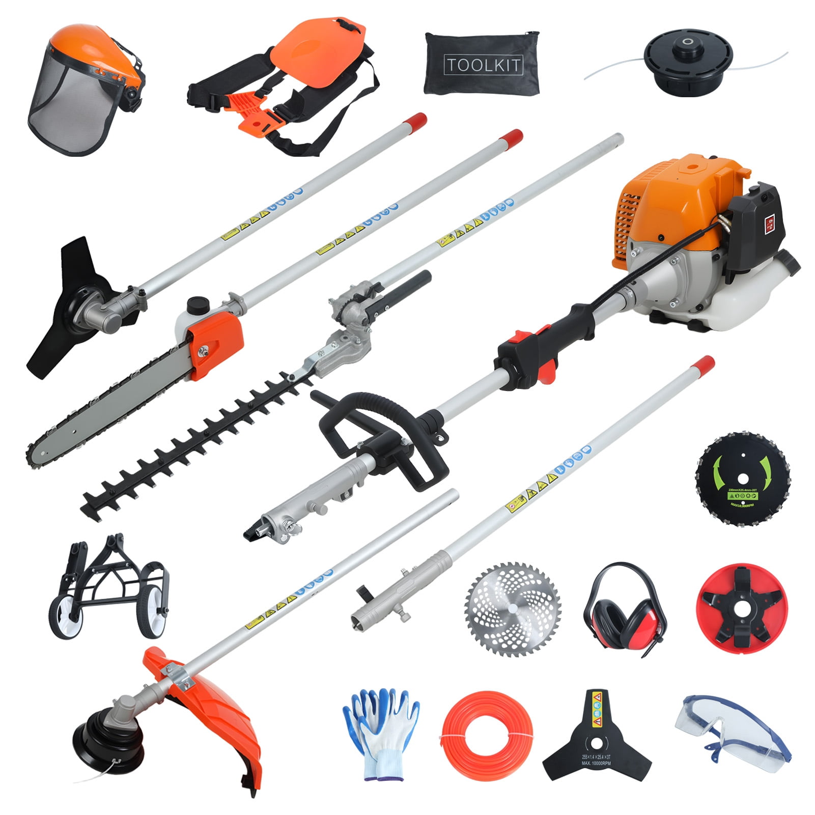 Heavy Duty 52cc Gas Weed Eater, 2-Stroke 2.3KW Brush Cutter & Hedge Trimmer, 1.2L Fuel Tank Long Runtime, 8-in-1 Gardening Kit for Large Properties