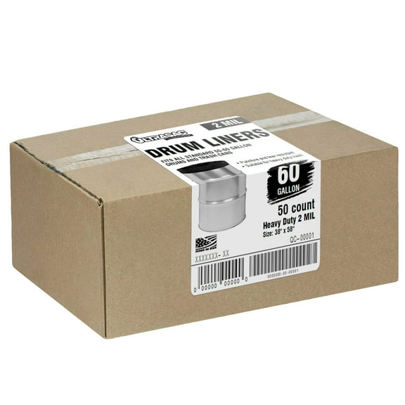 Ultrasac Heavy Duty 55 Gallon Trash Bags - 50 Count With Ties - 2 Mil Industrial Strength Plastic Drum Liners 38" x 58"