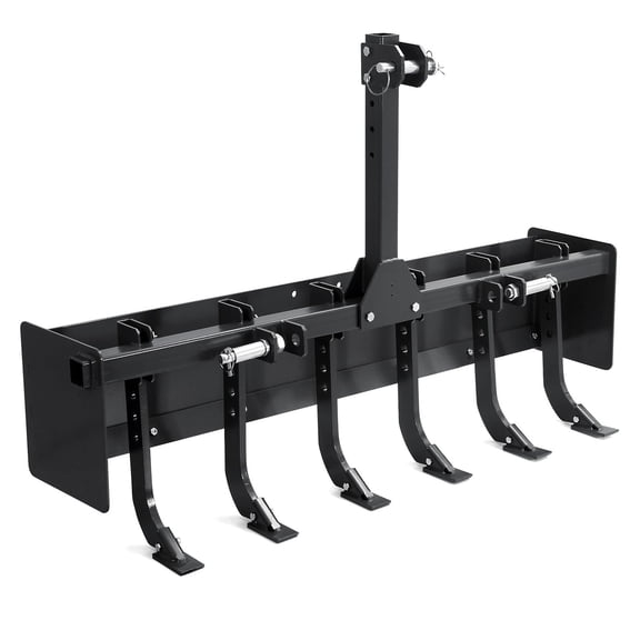 Heavy Duty 55 Inch Box Blade for Tractor with 3 Point Hitch & 6 Adjustable Cutter Shanks, Durable Grader Attachment for CAT-0 CAT-1 Tractors Landscaping Farm – Black