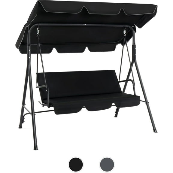 Heavy Duty 550 LBS Upgraded 2 Person Outdoor Porch Swing with Stand, Adjustable Canopy Swing with Cushions & Steel Frame for Yard, Pool, Lawn, Indoors (Black)