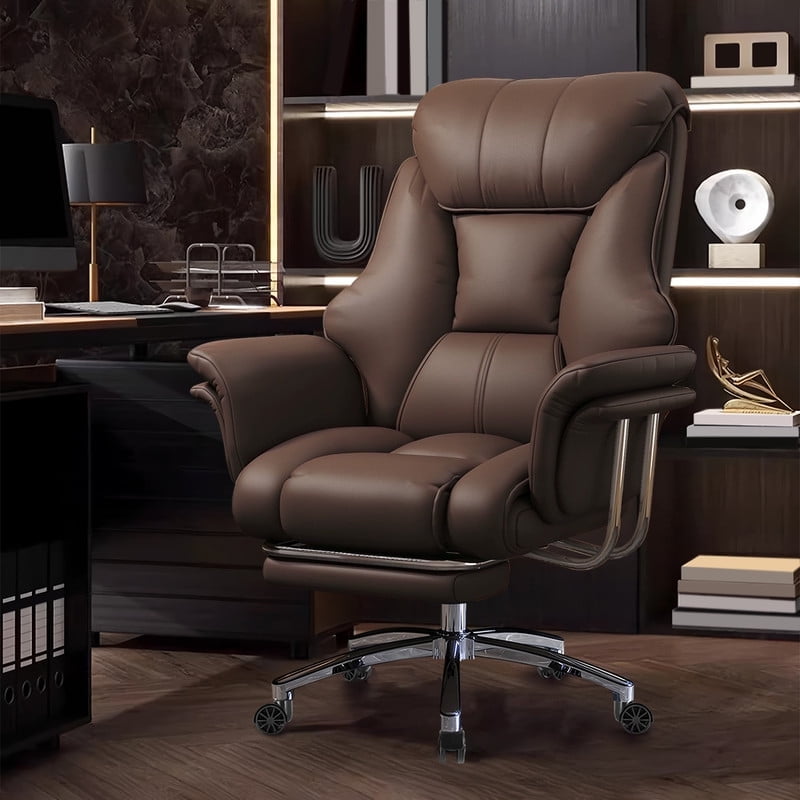 XUEGW Heavy-Duty 550 lbs Big and Tall Office Chair, Wide Seat Leather Ergonomic Executive Desk Chair with Leg Rest, Adjustable Height Computer Gaming Chair, Brown