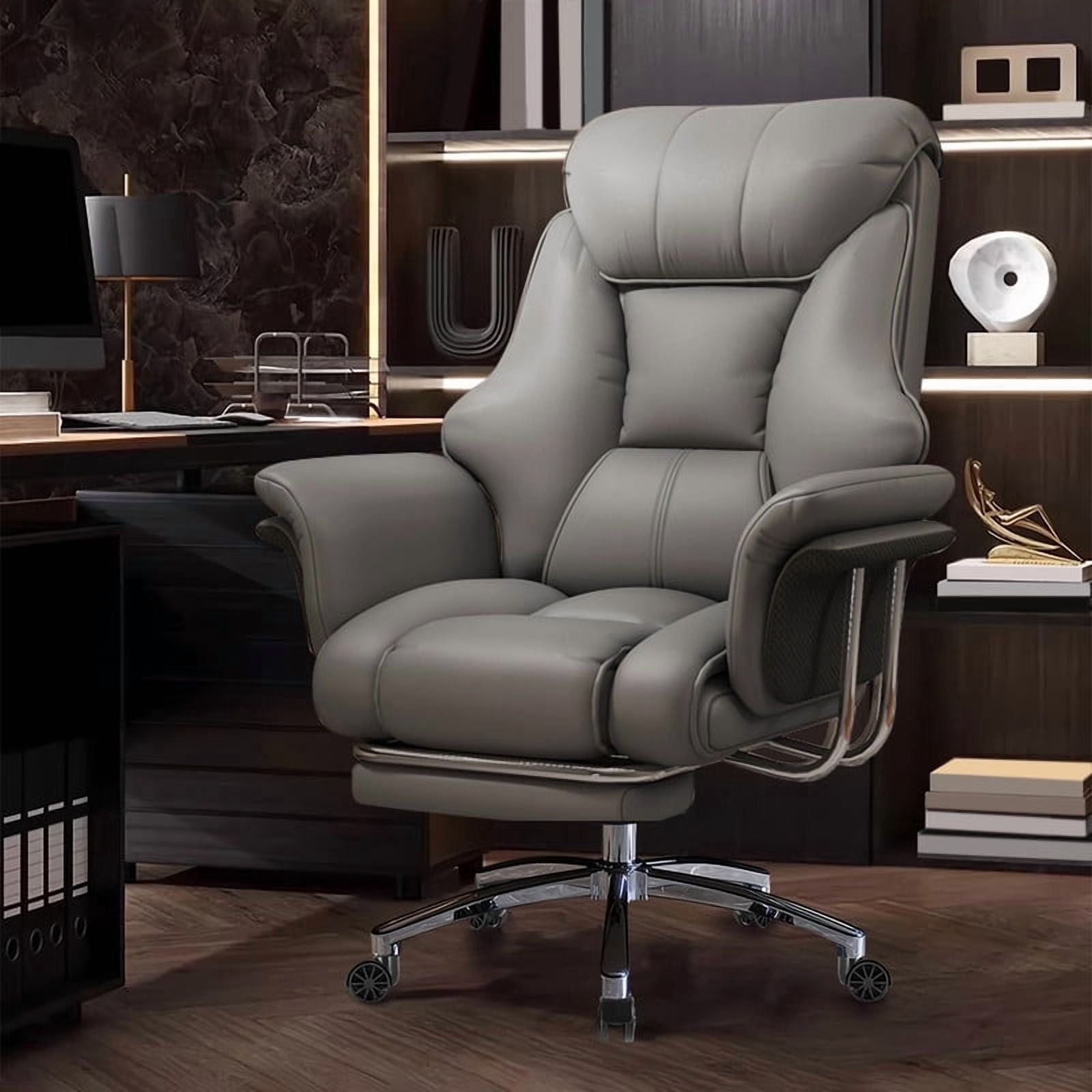 XUEGW Heavy-Duty 550 lbs Big and Tall Office Chair, Wide Seat Leather XUEGW Ergonomic Executive Desk Chair with Leg Rest, Adjustable Height Computer Gaming Chair, Gray