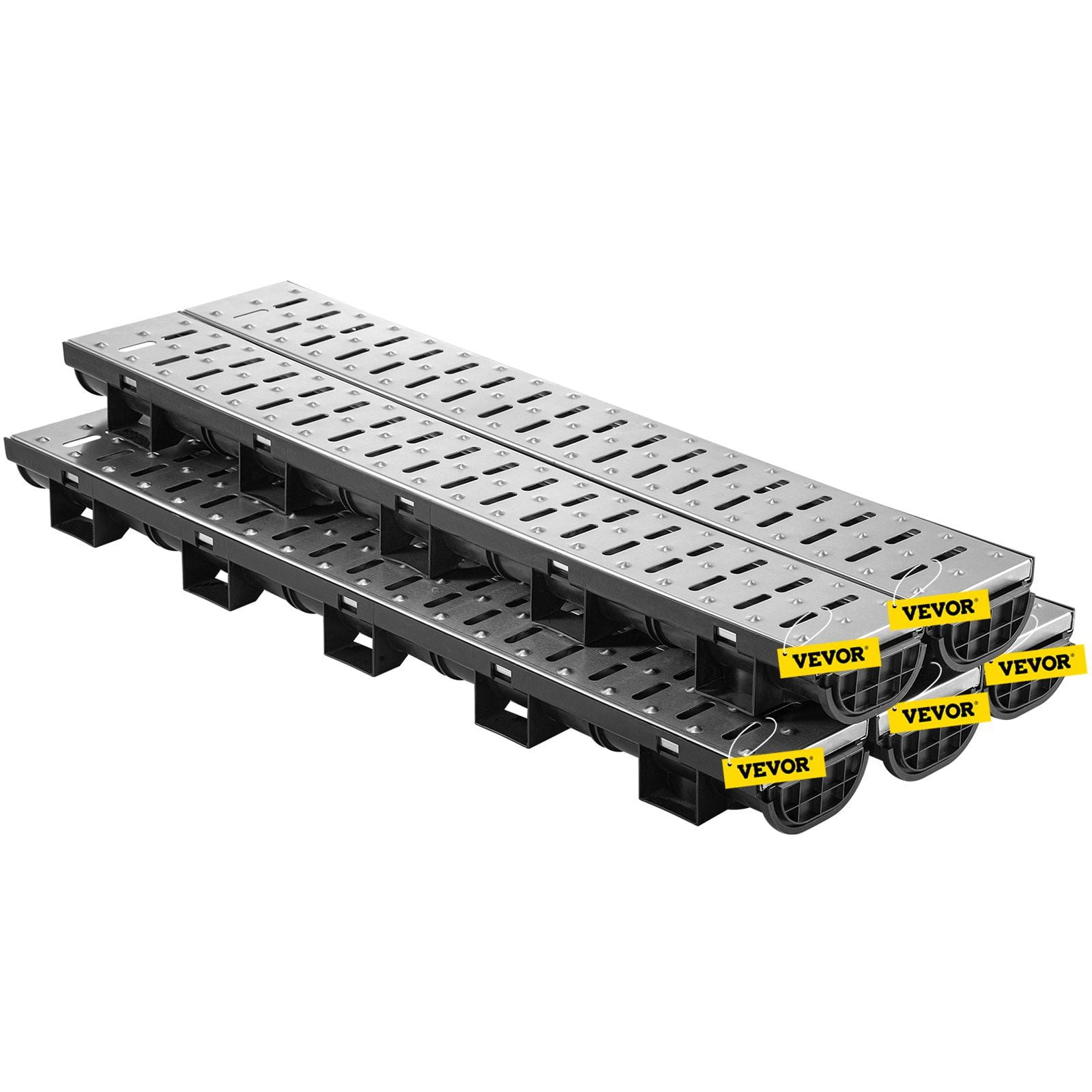 Heavy-Duty 5x39 Trench Drain Grate Kit, 5-Pack Black HDPE Channel ...