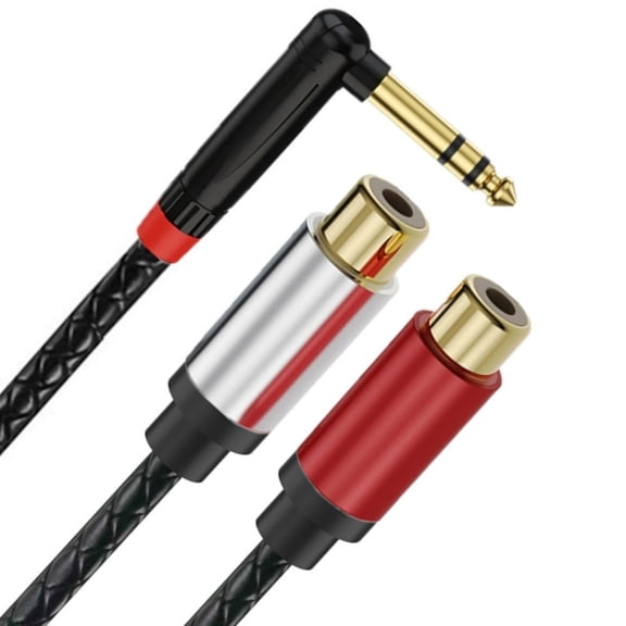 Heavy Duty 6.35mm TRS Male to 2RCA Stereos Interconnects Cable L Shaped Connectors EMIs Shielding