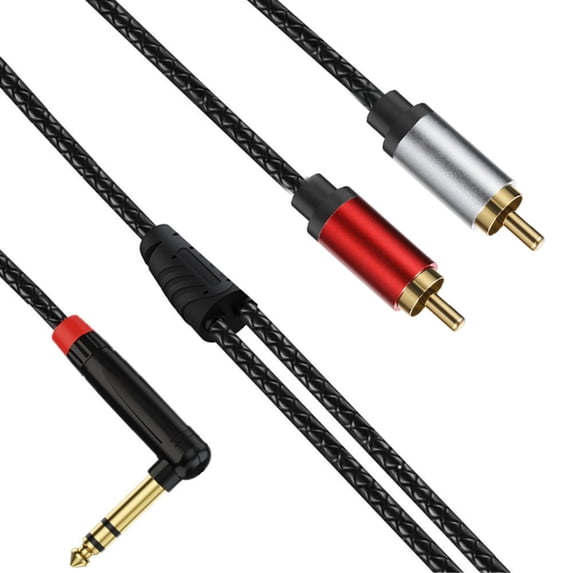 Heavy Duty 6.35mm TRSs Male to 2RCA Stereos Interconnects Cable L Shaped Connectors EMIs Shielding