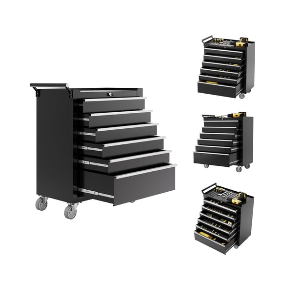 Heavy Duty 6-Drawer Rolling Tool Chest - Metal Storage Cabinet with Auto-Lock, Sliding Drawers, Lockable Wheels, Multi-Purpose Garage Organizer Cart, Black