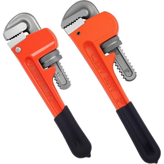 Heavy Duty 6 Inch and 8 Inch Adjustable Pipe Wrench - Mini Straight Plumbing Tool for Tight Spaces & DIY Repairs, Orange
