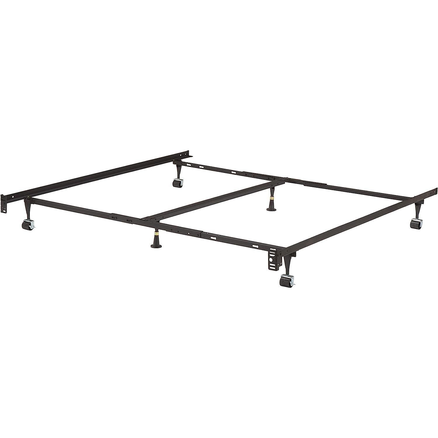 Queen size Heavy Duty 7-Leg Metal Bed Frame with Locking Rug Roller Casters Wheels