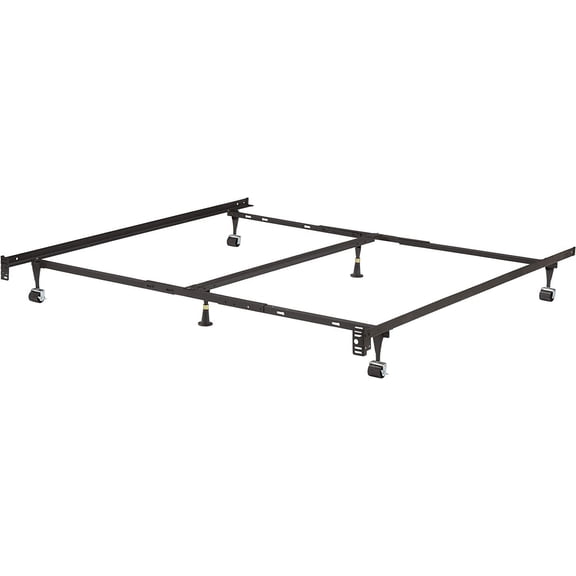 Heavy Duty 6-Leg Adjustable Universal Twin/Full/Queen/King Metal Bed Frame with Double Center Support Rug Rollers & Locking Wheels