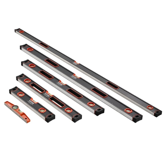 Heavy-Duty 6-Piece Torpedo Level Set with Magnetic Base - 78/48/32/24/16/10 Inch, Aluminum Alloy, Shockproof, SAE/Metric Scale for Precision Leveling