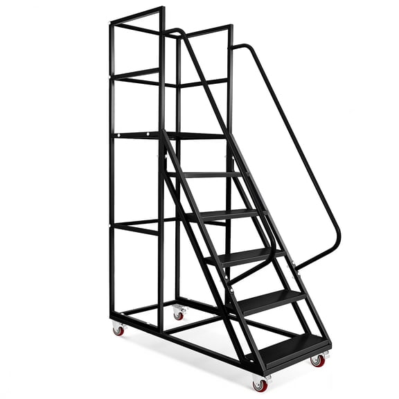 Heavy Duty 6 Step Rolling Ladder, Industrial Platform Ladder with Guardrails and Locking Wheels, 1213 LBS Capacity for Warehouse, Commercial and Garage Use