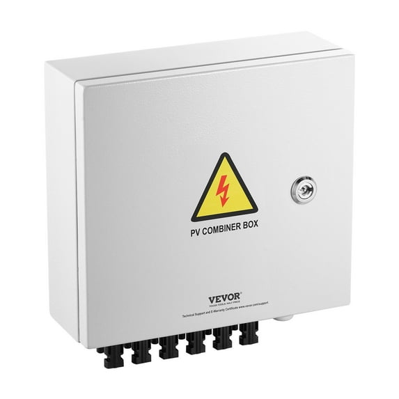Solar PV Combiner Box for 6 Strings, 10A Current Rating, IP65 Waterproof Enclosure, Steel Case for Solar Panel Array System
