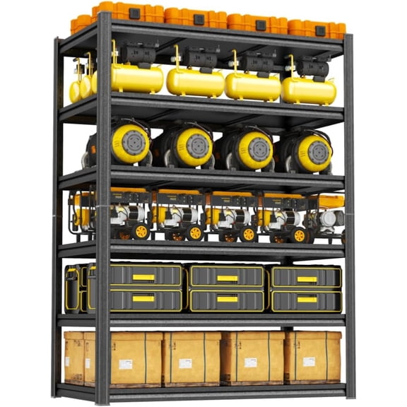 Heavy Duty 6-Tier Metal Storage Shelves, 3600 lb Capacity, 82-Inch H Adjustable Industrial Rack, Black