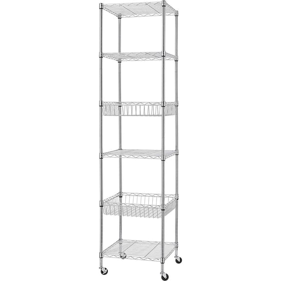 Heavy Duty 6 Tier Wire Shelving Unit with Wheels 18x18x72-inches 6 Shelves Storage Rack Thicken Steel Tube, Adjustable Shelving Rack for Kitchen Bathroom Office, NSF Certified, Chrome