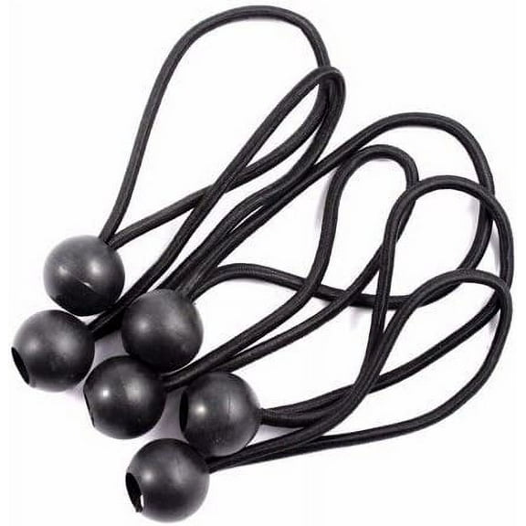 Heavy Duty 6" inch Ball Bungee Cord Tarp Canopy Tie Down Strap, Black (Pack of 6)