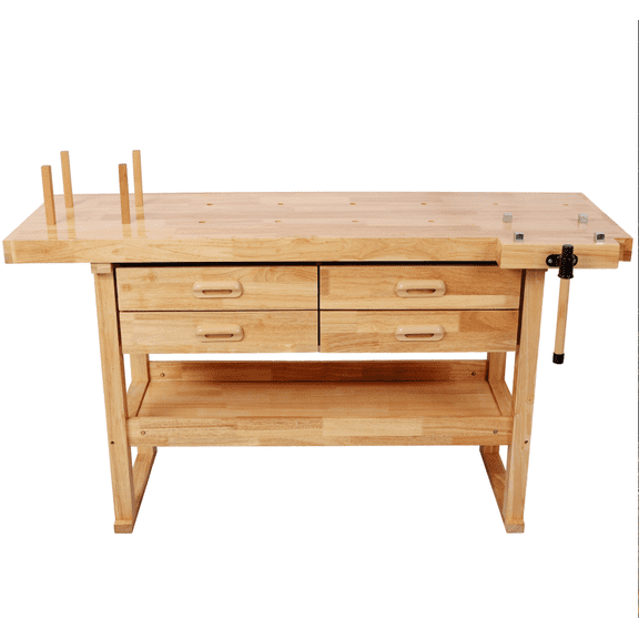 Heavy Duty 60" Rubber Hardwood Workbench 330LBS with 4 Drawers