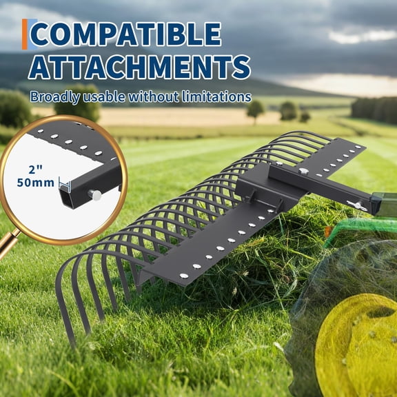 Heavy Duty 60" Tow-Behind Landscape Rake for Tractor - 21 Steel Coil Tines for Efficient Dethatching - Fits 48" & 60" Toolbars and 3-Point Suspension - Perfect for Leaves, Pine Needles- 60 Inch Size