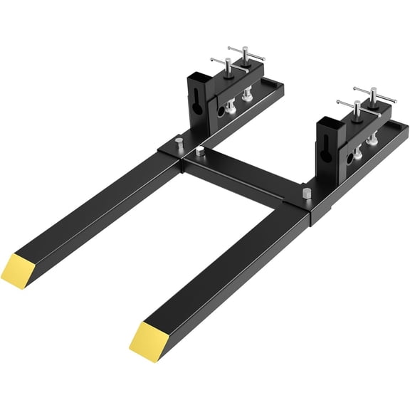 Heavy Duty 6000 lbs Pallet Forks for Tractor - Clamp-on Loader Attachment with Adjustable Stabilizer Bar Quick Attach for Skid Steer and Industrial Use - 65-inch Forklift