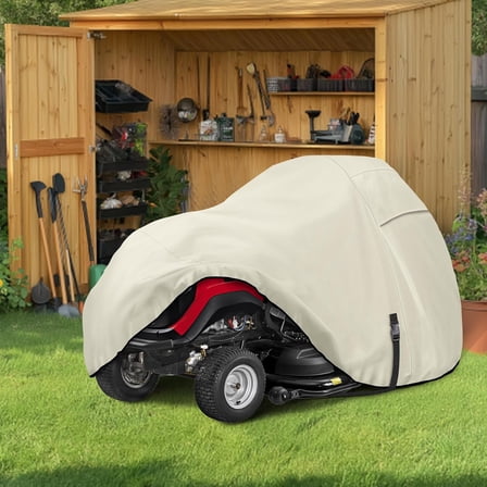 Heavy Duty 600D Polyester Lawn Tractor Cover, Water-resistant Universal Riding Lawn Mower Cover (Up to 54 inches Decks, Light Tan)