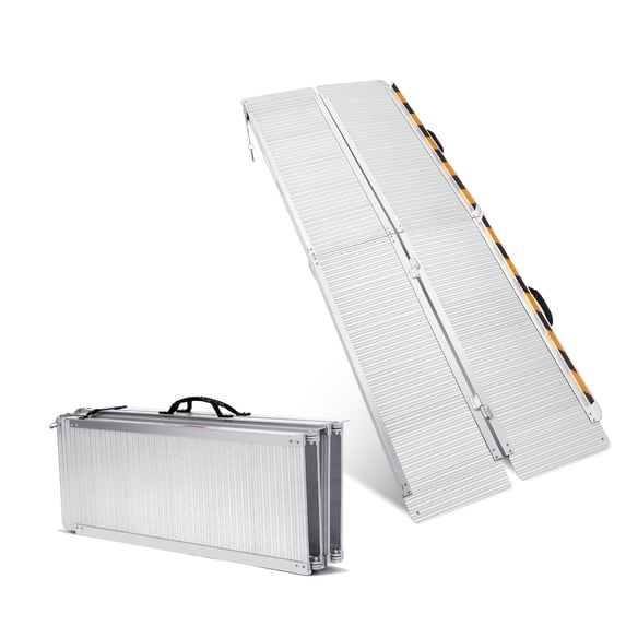 Heavy Duty 600Lb Folding Aluminum Wheelchair Ramp Portable, Lightweight w/ Safety Lock & Non-Slip Grip for Cars, Doorways, Steps, Curbs 7ft Four-fold
