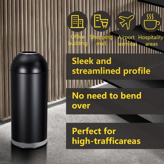 Heavy Duty 65L Stainless Steel Kitchen Trash Can - Commercial Open Top Waste Bin - Straight Presentation Lid - Large Capacity Garbage Can for Home, Office, Restaurant, Indoor & Outdoor