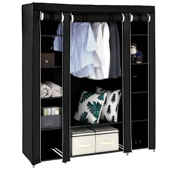 Portable Clothes Closet Wardrobe Storage Organizer, Black