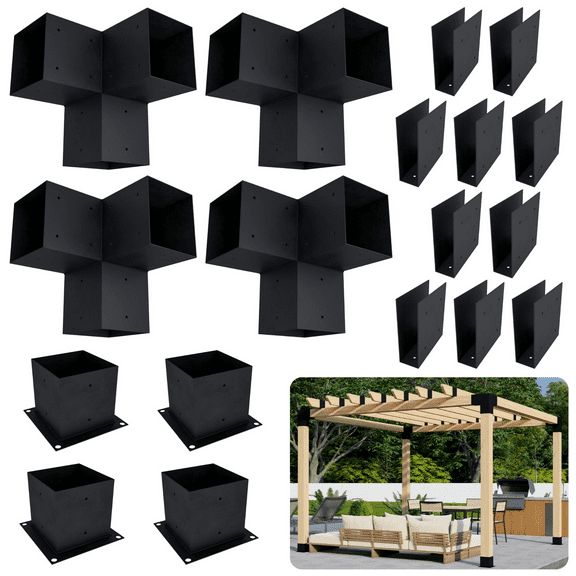 Heavy-Duty 6x6 Pergola Hardware Brackets for DIY 8 x 8 Outdoor Pergola with Roof (Lumber Not Included) - Perfect for Building a Fire Pit Pergola