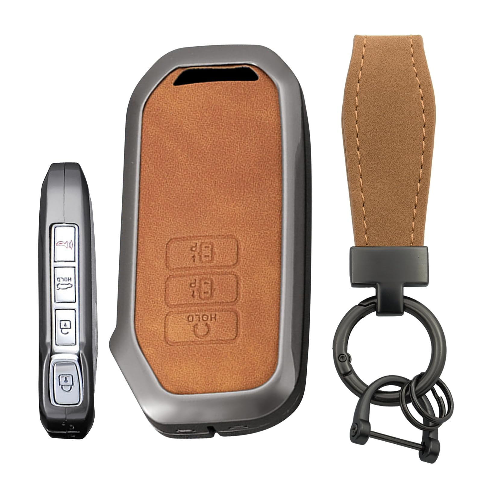 Heavy-Duty 7-Button Zinc Alloy Smart Key Fob Cover for Kia EV6 GT-Line K8 V6 Sportage Niro Hybrid 2023 Sorento Keyless Entry Remote Case with Metal Keychain Holder