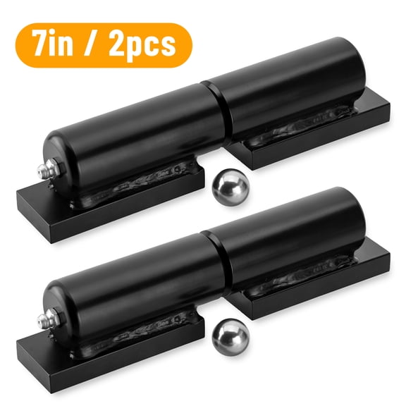 Heavy Duty 7 Inch Barrel Gate Hinges, 2 Pack, Weld On Black Iron Hinges, 900 Lbs Load Capacity for Swing Door, Trailer Ramp, Metal Driveway Gate