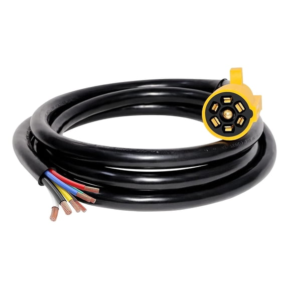 Heavy Duty 7 Pin Trailer Plug Cord with Double Prongs Connector 8 Feet, 7 Way Plug Inline Trailer Side Wiring Harness 7-Pin RV Blade Replacement 7Pin Molded Cable Pigtail, UL62 Pure Copper Wire