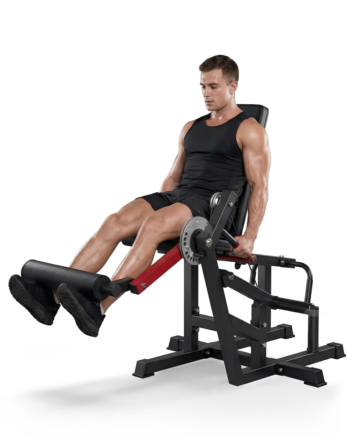 Heavy Duty 700LB Leg Extension & Wave Machine for Home Gym – Adjustable Seated & Lying Bench – 12-Position Strength Training Equipment– Compatible with 1" & 2" Weight Plates–Red-Black