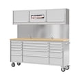 thumbnail image 1 of JustSmart 72" Tool Chest Rolling Workbench with 15 Drawers, 3 Cabinets & Wheels, Stainless Steel Garage Storage Cabinet, Rubber Wood Top, Locking System, Heavy Duty Mobile Tool Box Cart, 1 of 17