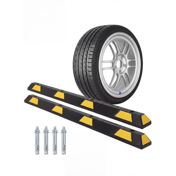Heavy Duty 72" Rubber Parking Curb, 2-Pack - 55,000 lbs Capacity - Reflective Striped Wheel Stopper - Easy Install Parking Block for Garage, Driveway, Commercial, Truck - 2-Piece Set | Trapezoid
