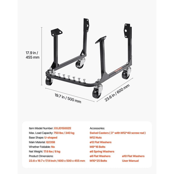 Heavy-Duty 750 LBS Engine Hoist Stand with 4 Swivel Casters - Steel Motor Dolly for Car Repair
