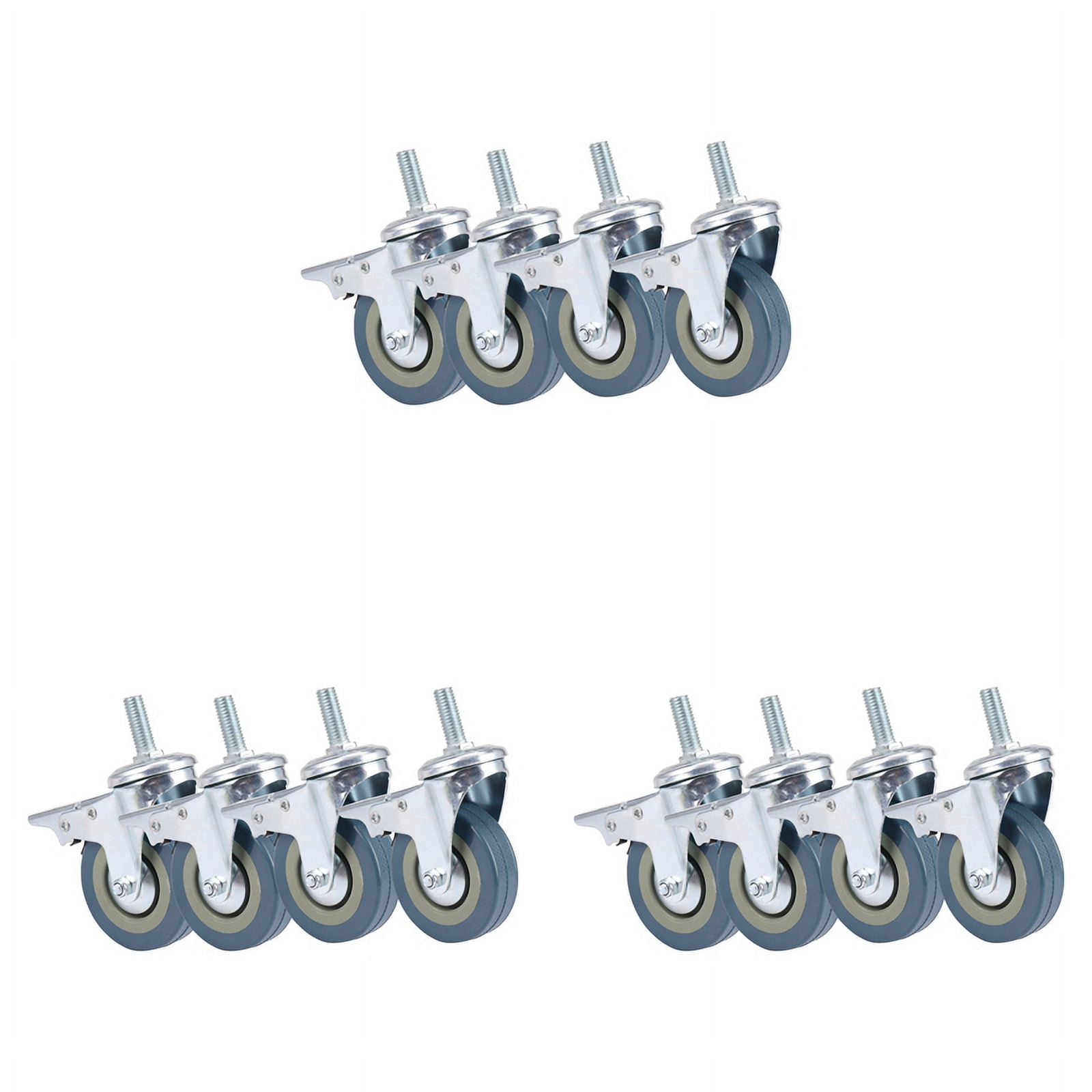 Heavy Duty 75mm Swivel Castor with Brake Trolley Casters Wheels for Furniture, Set of 12