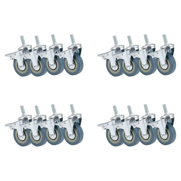 Heavy Duty 75mm Swivel Castor with Brake Trolley Casters Wheels for Furniture, Set of 16