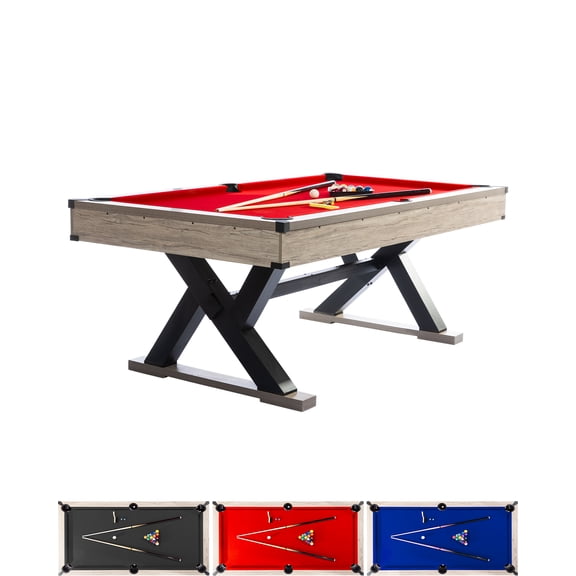Heavy-Duty 7ft Pool Table with Complete Accessories - Metal K-Legs, Red Cloth, for Home Game Room