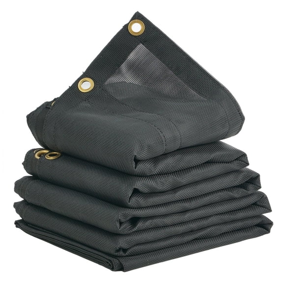 Heavy Duty 7x18ft PVC Coated Black Dump Truck Mesh Tarp with 5.5 Inch 18oz Double Pocket Brass Grommets Reinforced Double Needle Stitch Webbing for Manual or Electric Dump Truck System