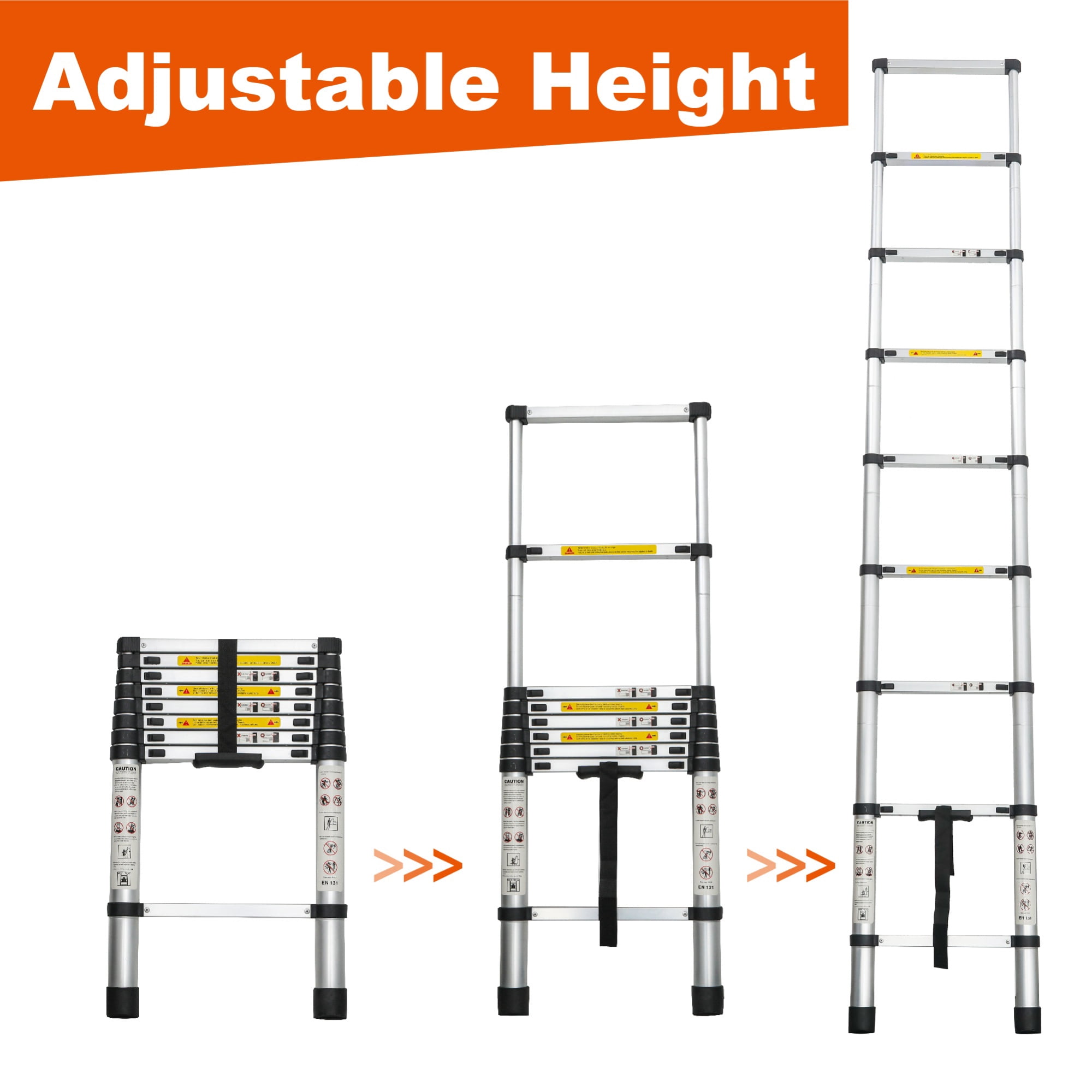 Heavy-Duty 8.5-Foot Telescoping Ladder with Aluminum Alloy Construction, Folding Extension Ladder for Indoor and Outdoor Use, 300 lb Capacity, Black