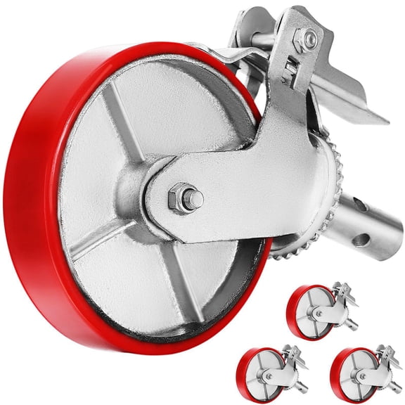 Heavy Duty 8 Inch Scaffolding Casters 4 Pack 4400 Lbs Capacity Locking Brake Stem Polyurethane Wheels for Scaffold Shelves Workbench