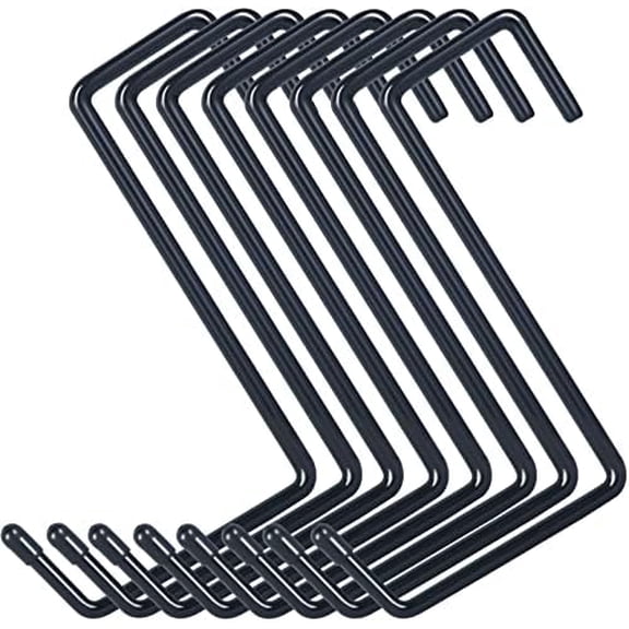 Heavy Duty 8 Pack Vinyl Coated Hooks for Hanging and Organizing, Large Ladder Hooks, Garage Bike and Tool Hanger, Black